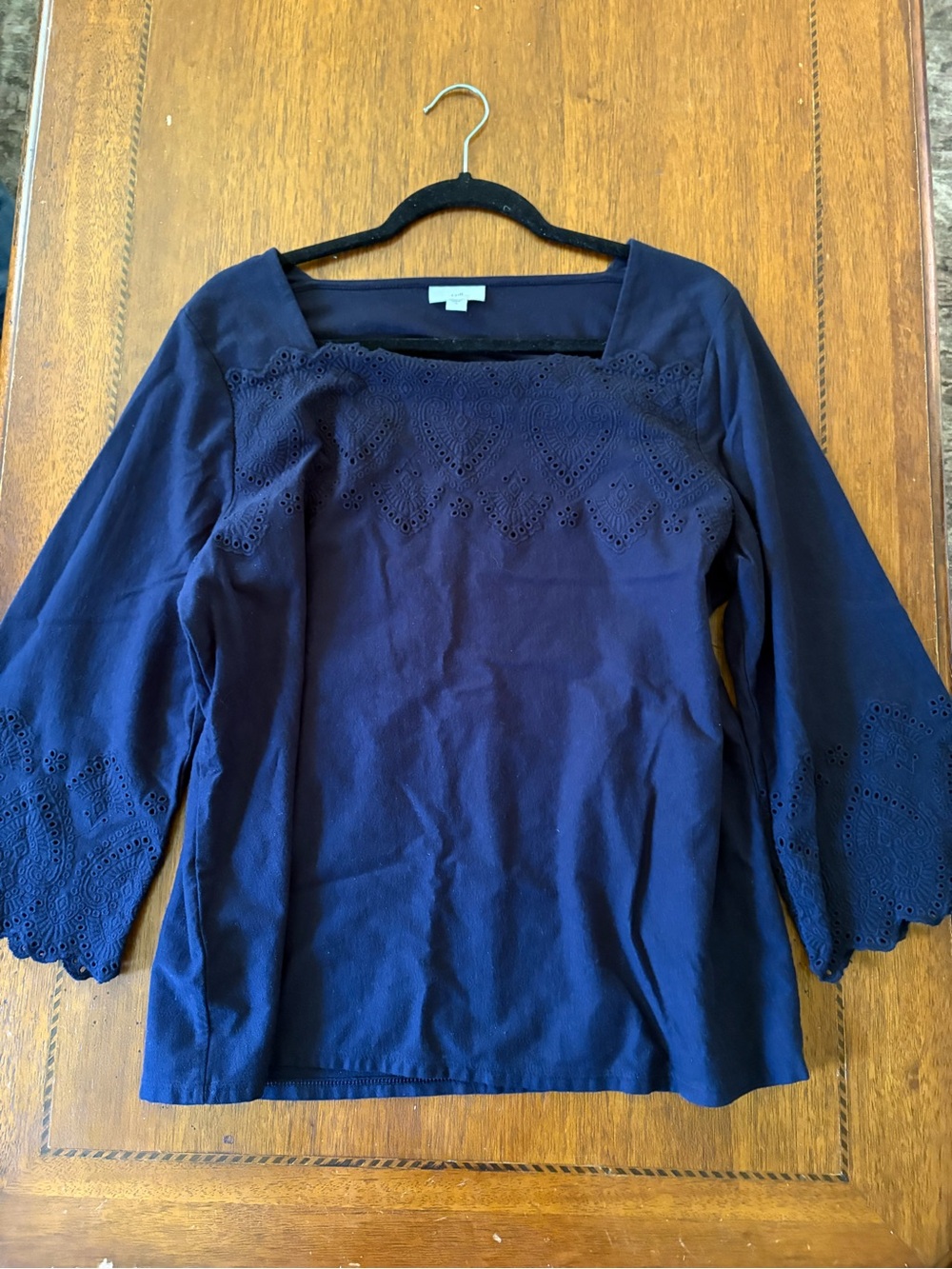 J. Jill Navy Eyelet Square-Neck Blouse